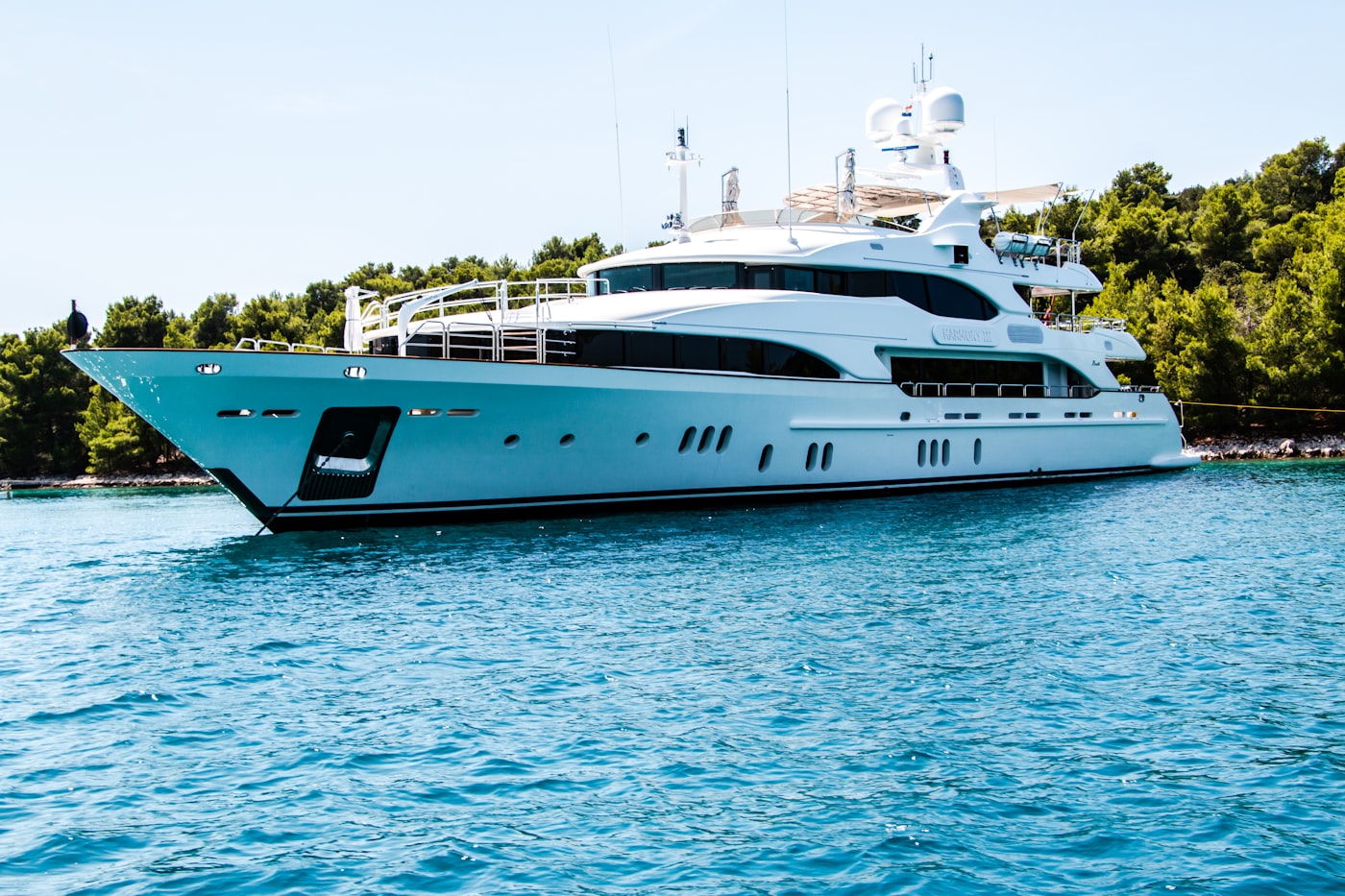 A boat hull at the waterline — the kind of inspection a Connecticut pre-purchase survey covers
