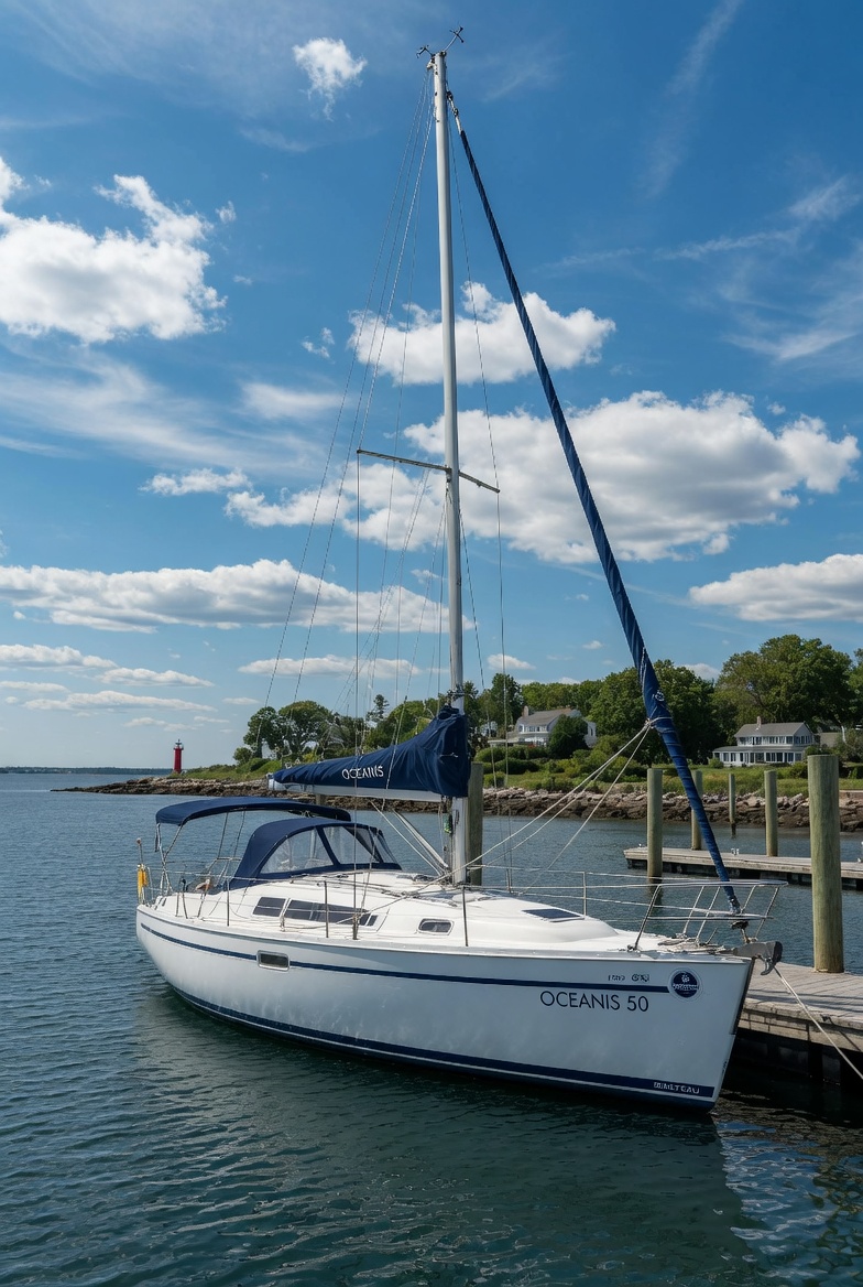 1998 Beneteau Oceanis 50 at the dock — pre-purchase survey subject
