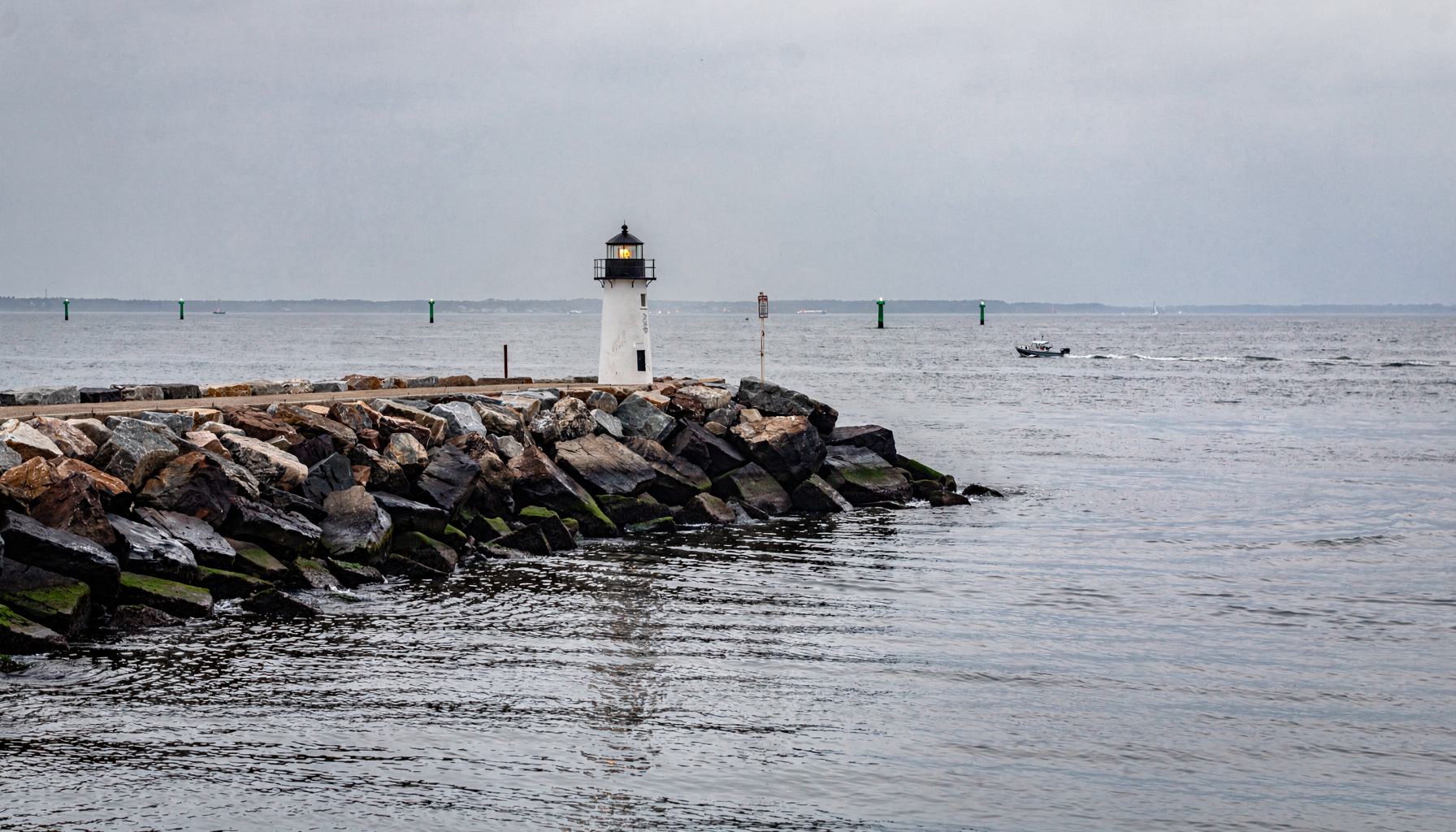 The breakwater and lighthouse at the mouth of the Connecticut River near Old Saybrook, where the river meets Long Island Sound